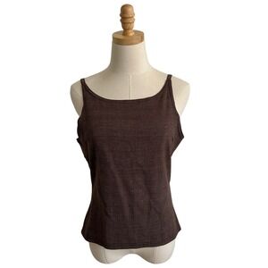 Eminance USA Brown Plaid Cami Tank Top Sleeveless Fitted‎ Casual Cute